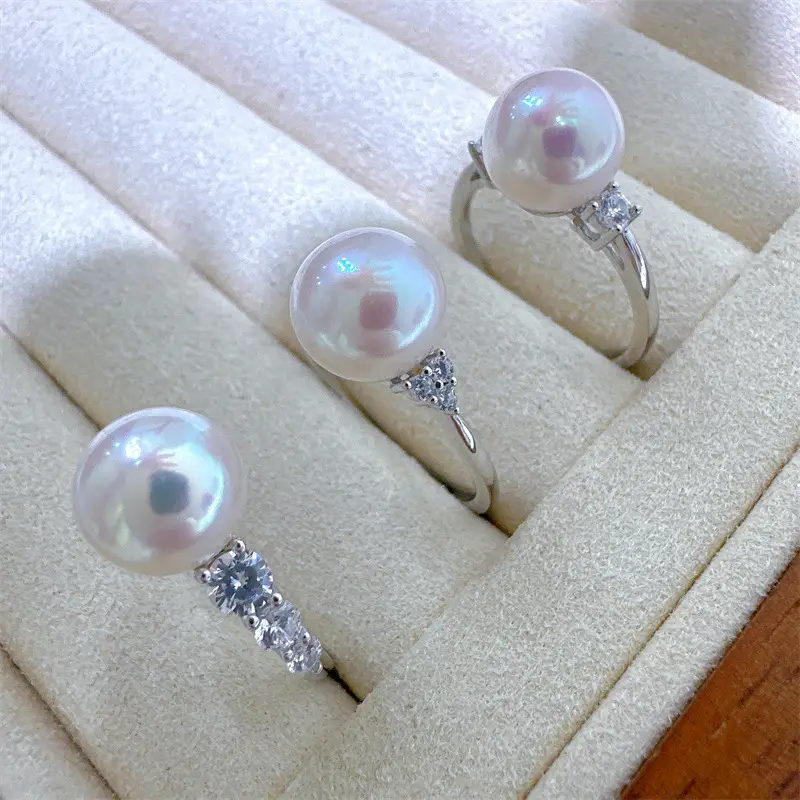 S925 Sterling Silver Pearl Ring Set with Chain - Image 7