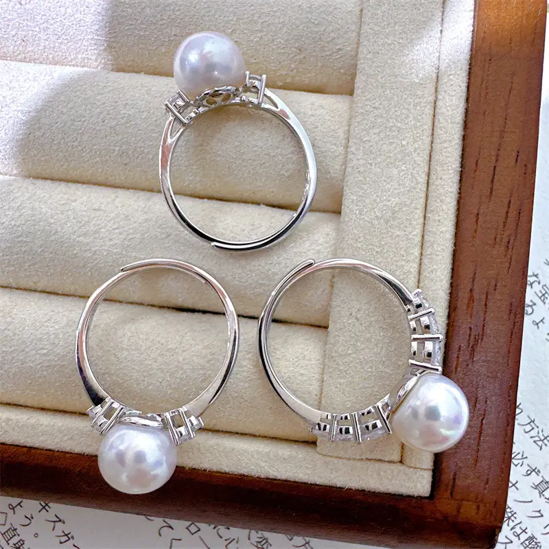 S925 Sterling Silver Pearl Ring Set with Chain - Image 8