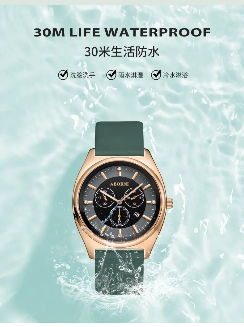 Yabani Women's Rose Gold Chronograph Watch with Green Strap — feature 10