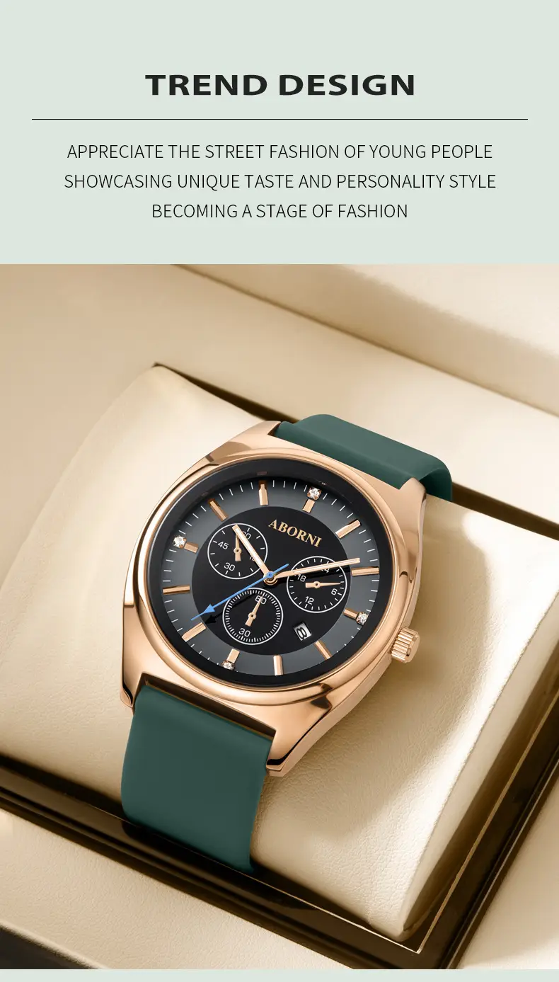 Yabani Women's Rose Gold Chronograph Watch with Green Strap — feature 16