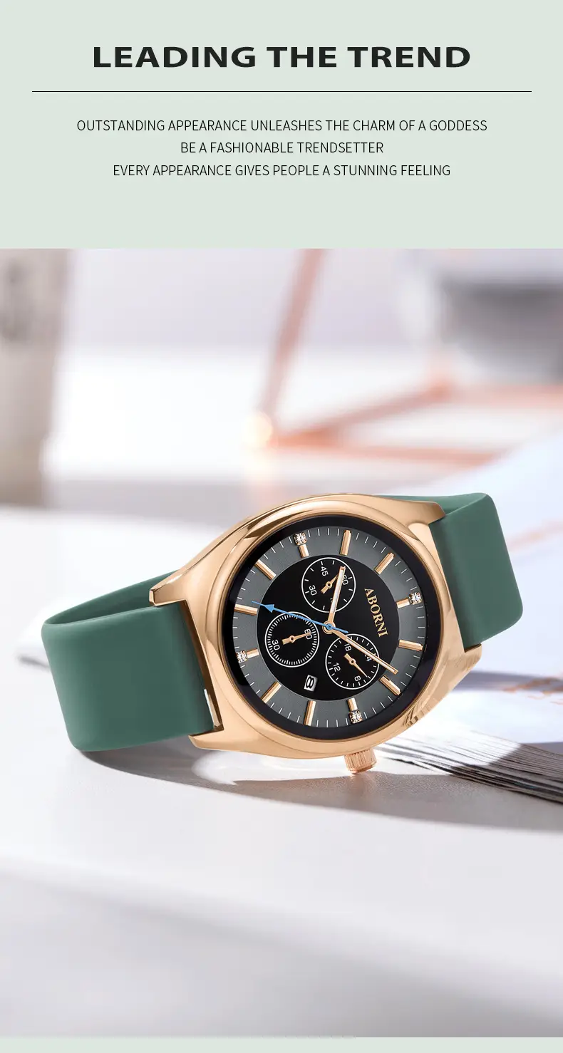Yabani Women's Rose Gold Chronograph Watch with Green Strap — feature 18
