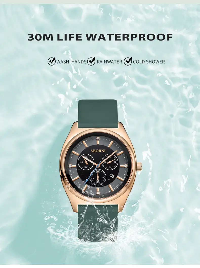 Yabani Women's Rose Gold Chronograph Watch with Green Strap — feature 21