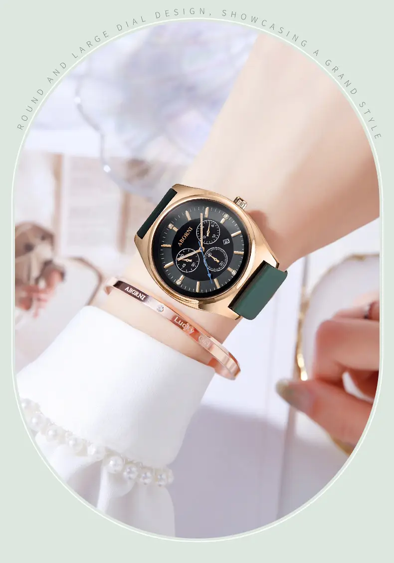 Yabani Women's Rose Gold Chronograph Watch with Green Strap — feature 4