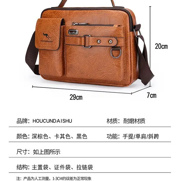Men's Brown Soft Leather Shoulder Bag with Pocket - Image 5