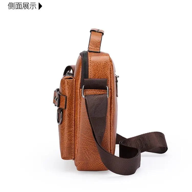 Men's Brown Soft Leather Shoulder Bag with Pocket - Image 7