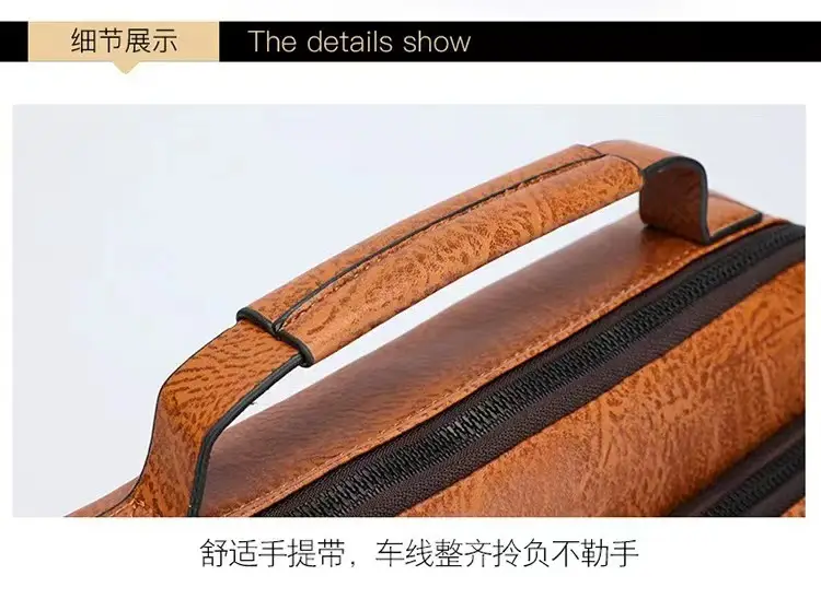 Men's Brown Soft Leather Shoulder Bag with Pocket — feature 16