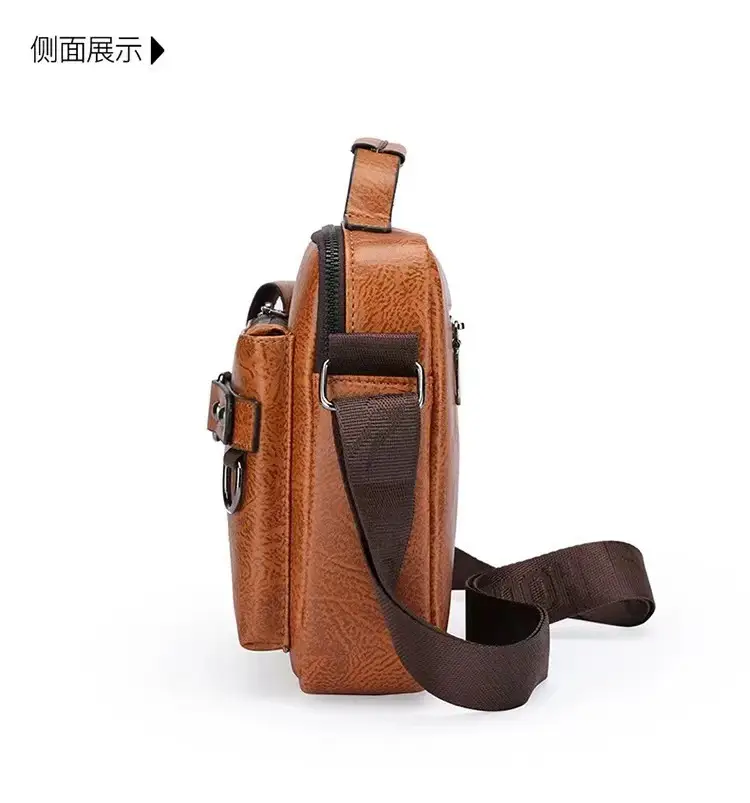 Men's Brown Soft Leather Shoulder Bag with Pocket — feature 26