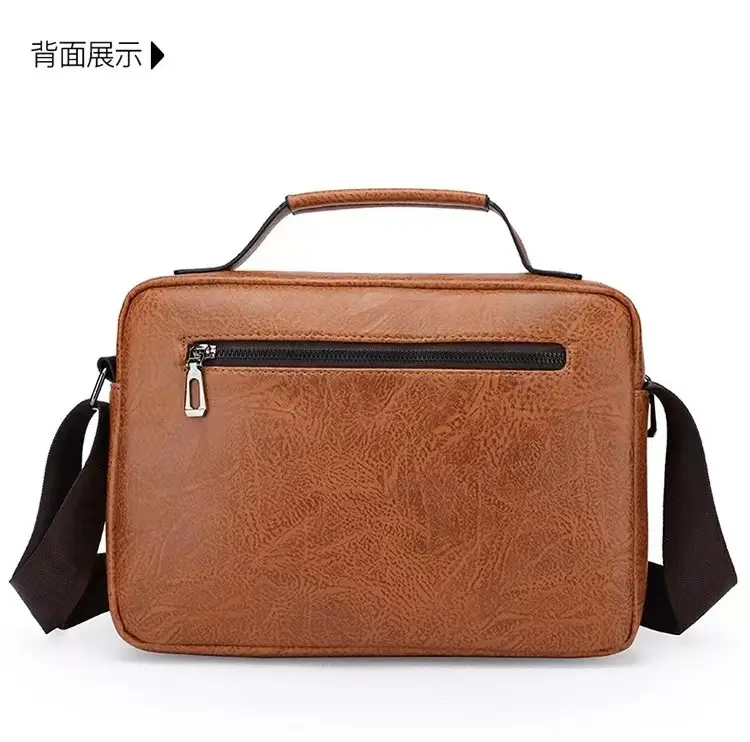 Men's Brown Soft Leather Shoulder Bag with Pocket — feature 27