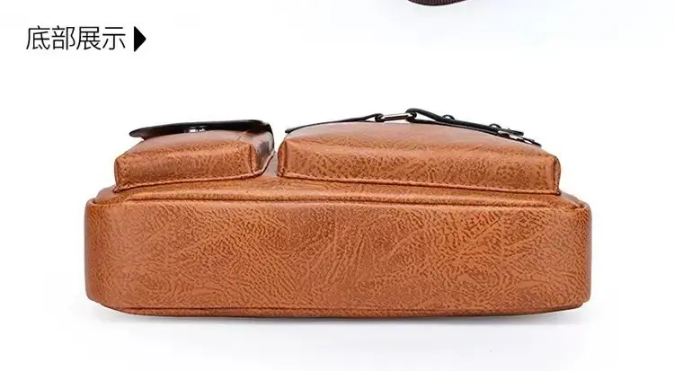 Men's Brown Soft Leather Shoulder Bag with Pocket — feature 29