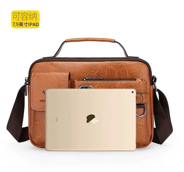 Men's Brown Soft Leather Shoulder Bag with Pocket — feature 3