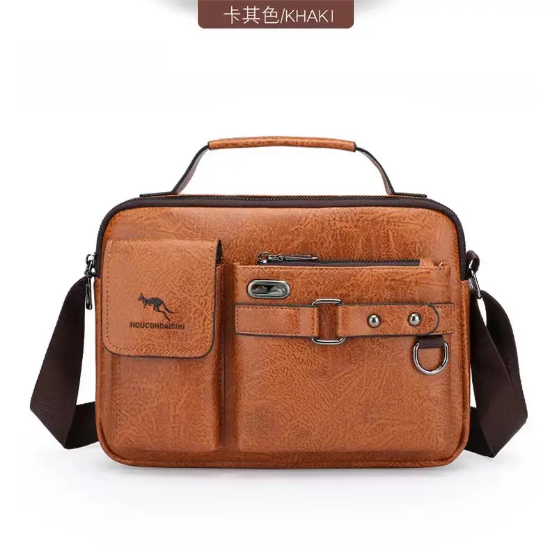 Men's Brown Soft Leather Shoulder Bag with Pocket - Image 2