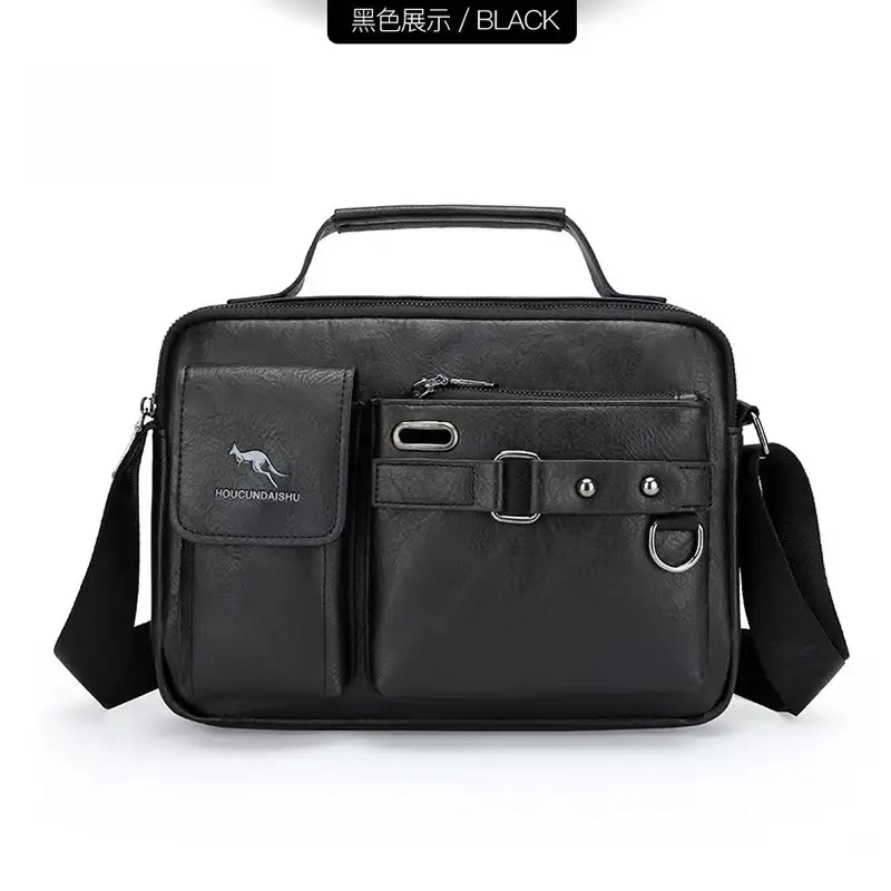 Men's Brown Soft Leather Shoulder Bag with Pocket - Image 3