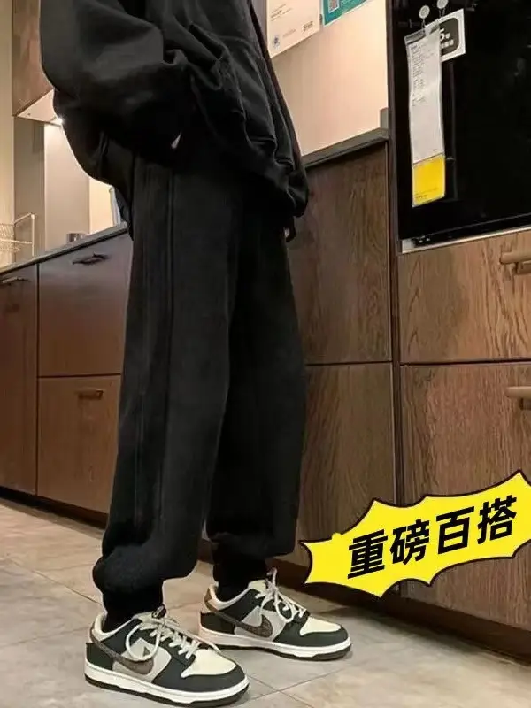 Men Fleece Lined Ankle Tied Sweatpants Winter Casual Pants
