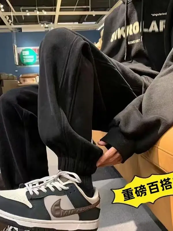 Men Fleece Lined Ankle Tied Sweatpants Winter Casual Pants