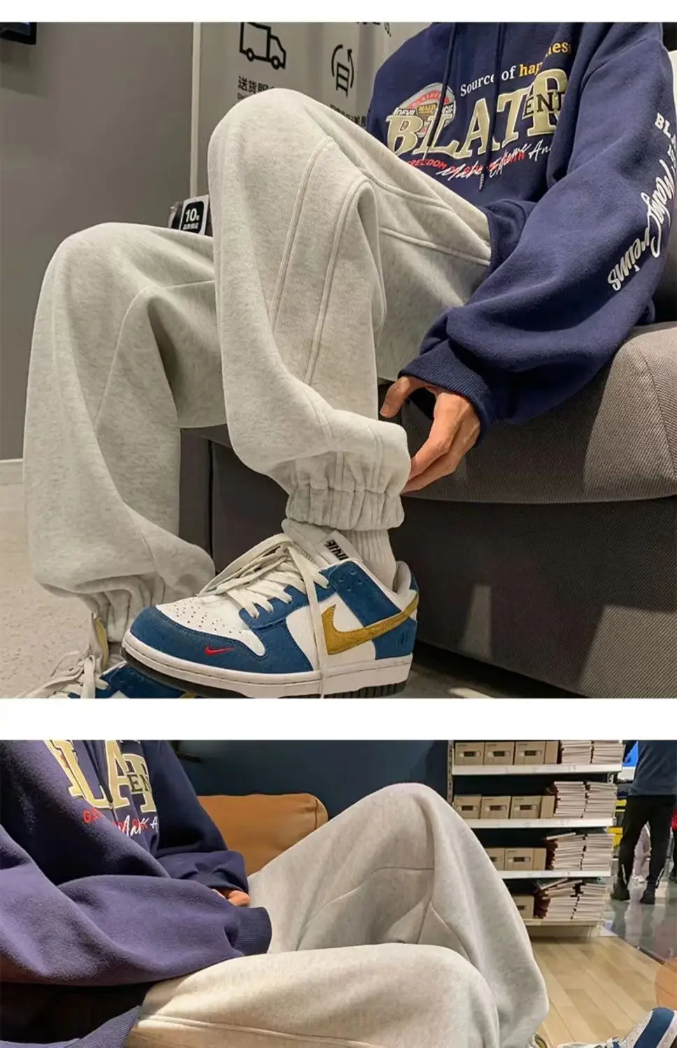 Men Fleece Lined Ankle Tied Sweatpants Winter Casual Pants — feature 7