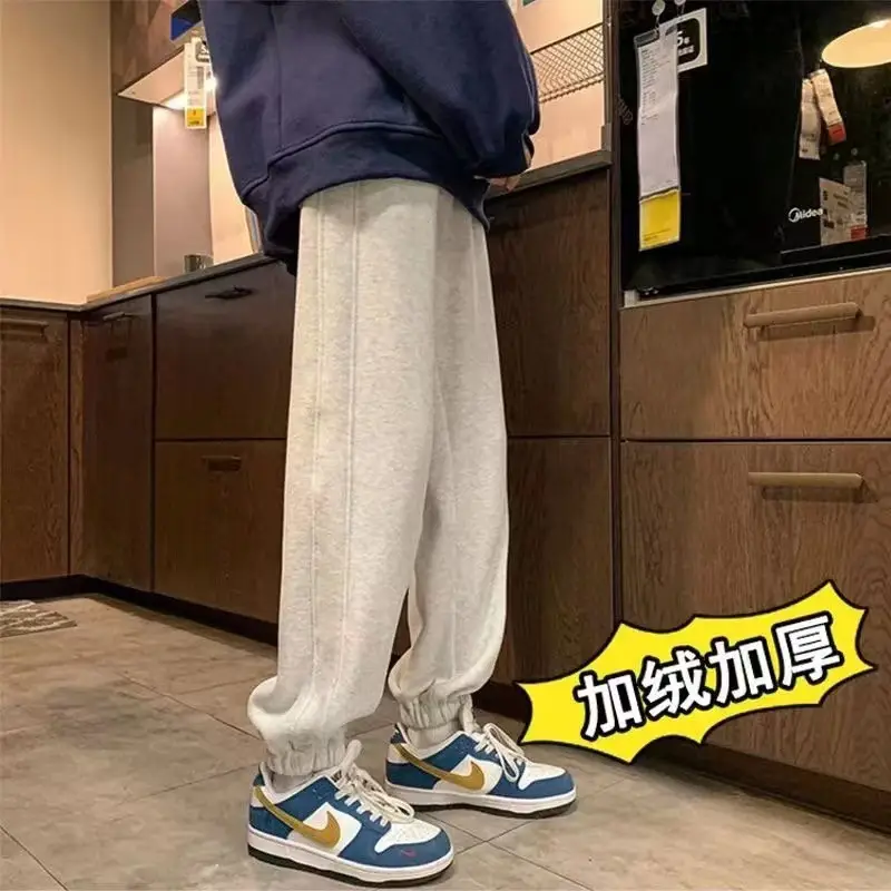 Men Fleece Lined Ankle Tied Sweatpants Winter Casual Pants