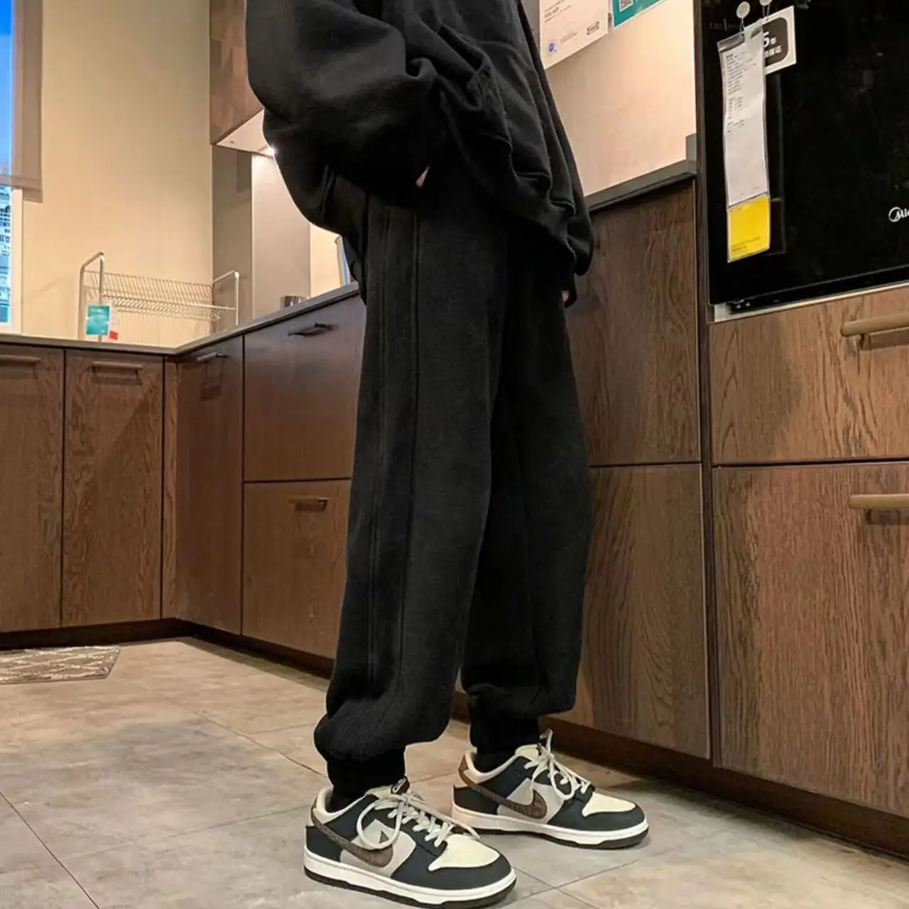 Men Fleece Lined Ankle Tied Sweatpants Winter Casual Pants