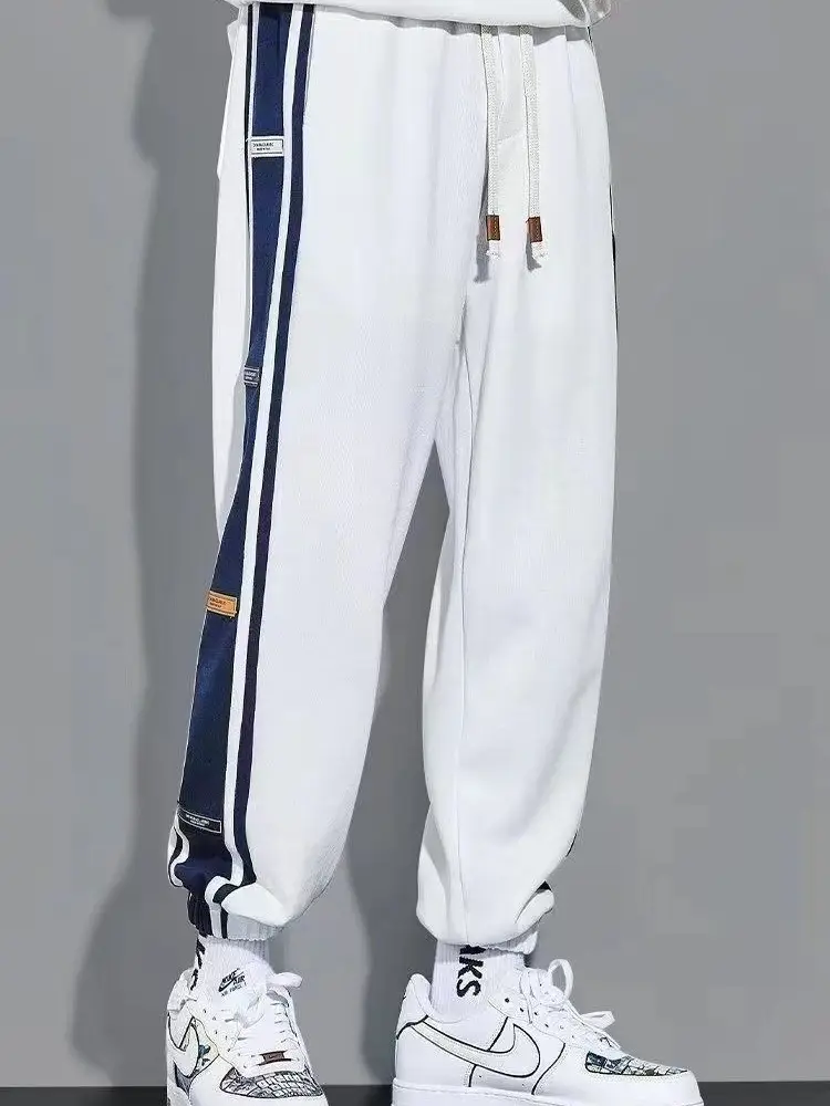 Men Fleece Lined Green Striped Track Pants Black - Image 4