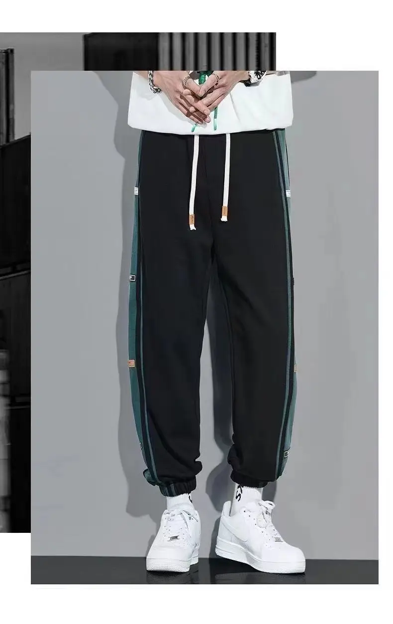 Men Fleece Lined Green Striped Track Pants Black — feature 13