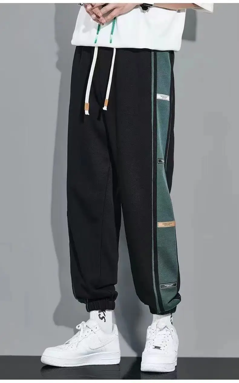 Men Fleece Lined Green Striped Track Pants Black — feature 4