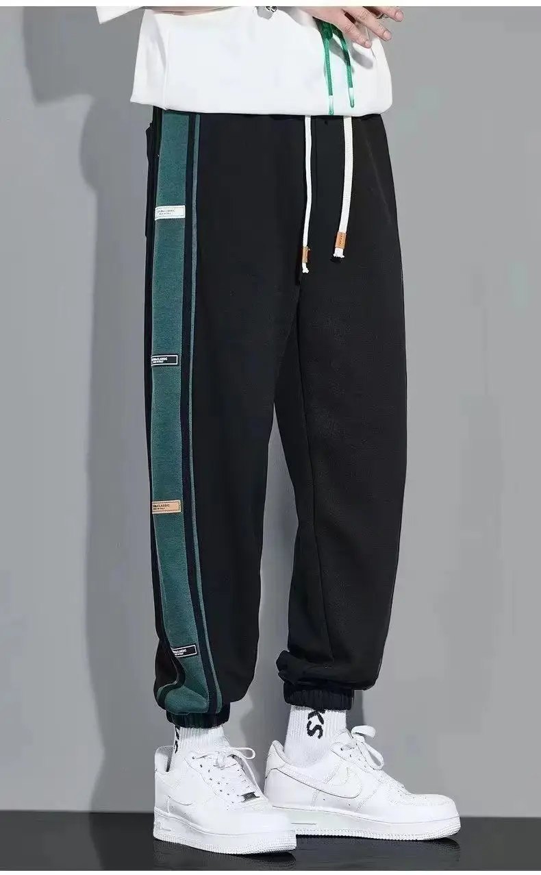 Men Fleece Lined Green Striped Track Pants Black — feature 5