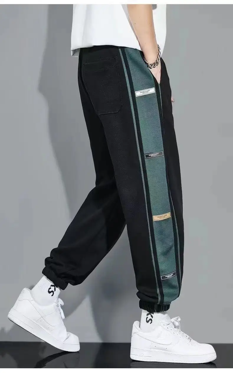 Men Fleece Lined Green Striped Track Pants Black — feature 6