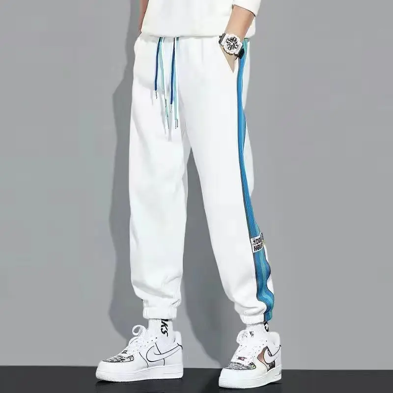 Men Fleece Lined Ankle Tied Pants Black Blue - Image 9