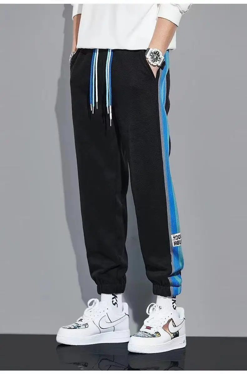 Men Fleece Lined Ankle Tied Pants Black Blue — feature 11