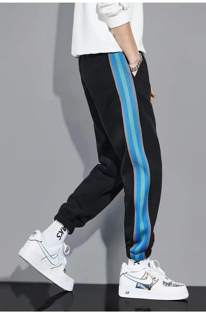 Men Fleece Lined Ankle Tied Pants Black Blue — feature 12