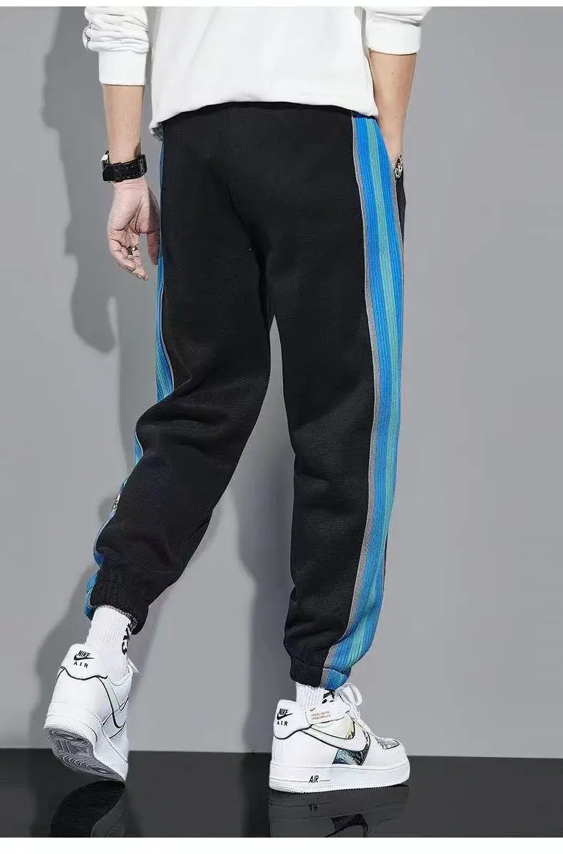 Men Fleece Lined Ankle Tied Pants Black Blue — feature 13