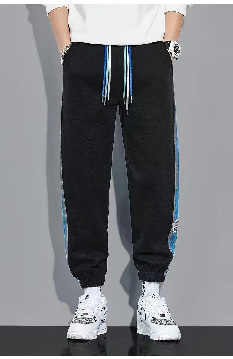 Men Fleece Lined Ankle Tied Pants Black Blue — feature 19