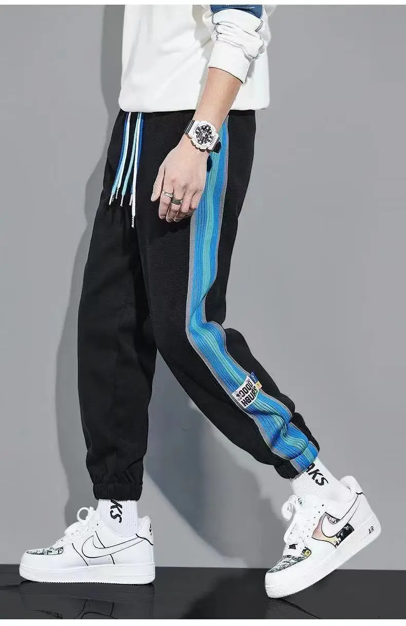 Men Fleece Lined Ankle Tied Pants Black Blue — feature 21