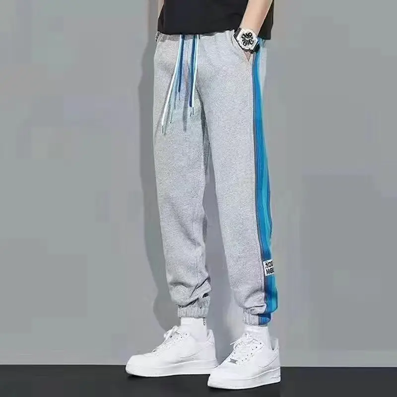 Men Fleece Lined Ankle Tied Pants Black Blue - Image 5