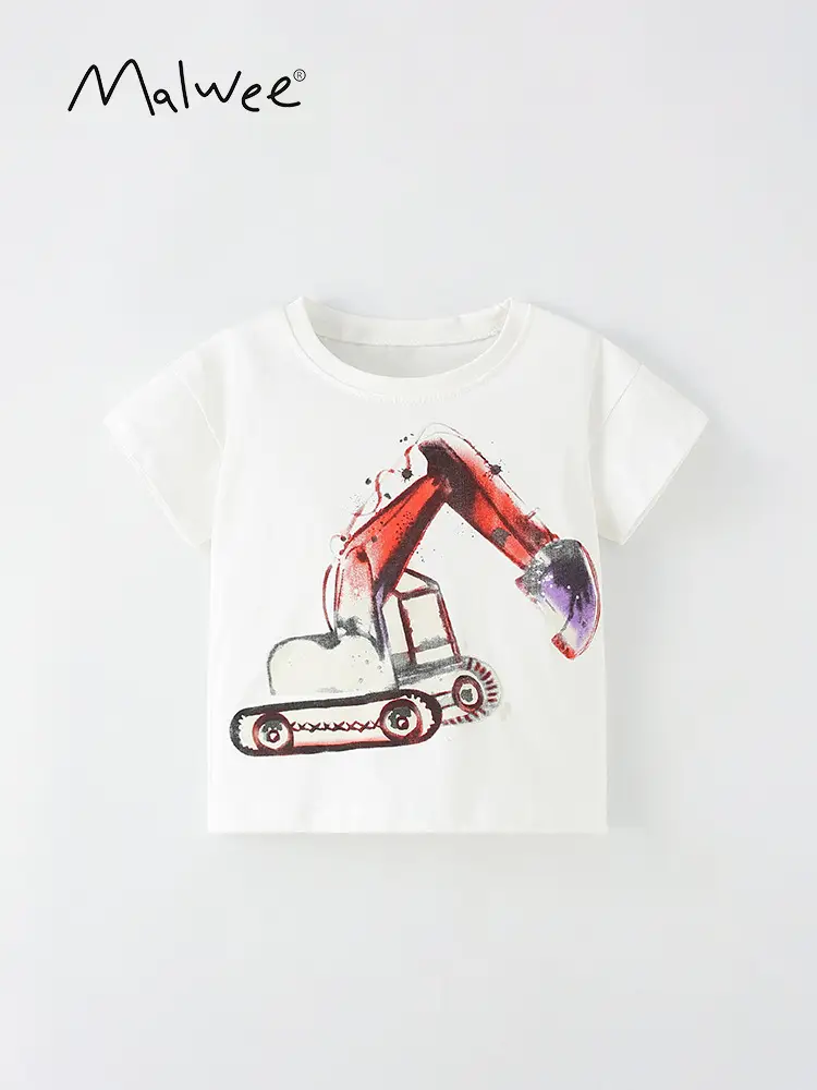 Malwee Boys Summer T-Shirt White Red Crane Design - Image 5