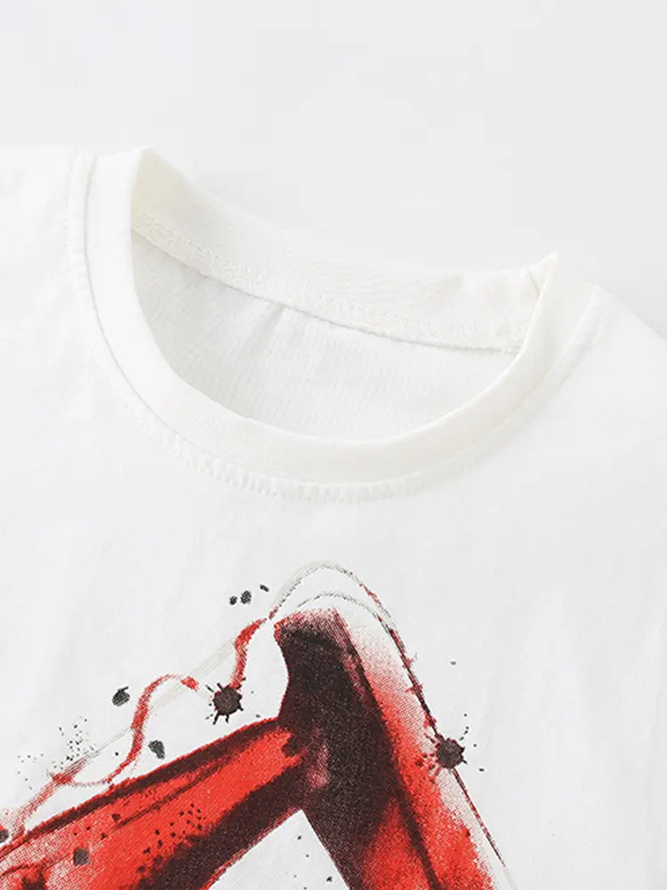 Malwee Boys Summer T-Shirt White Red Crane Design - Image 6