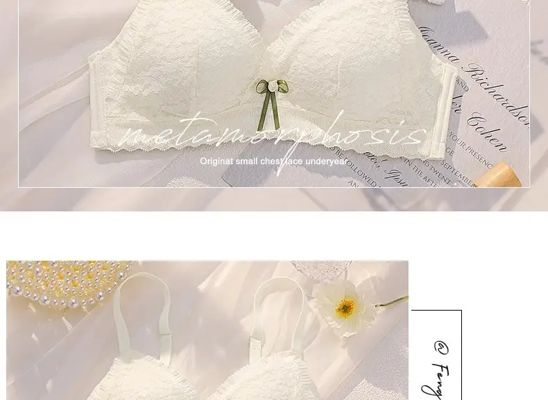 Black Lace Push Up Bra Small Chest Wireless Anti Sagging — feature 32