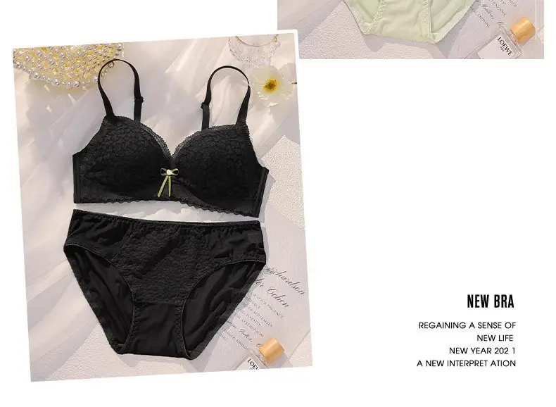 Black Lace Push Up Bra Small Chest Wireless Anti Sagging — feature 36