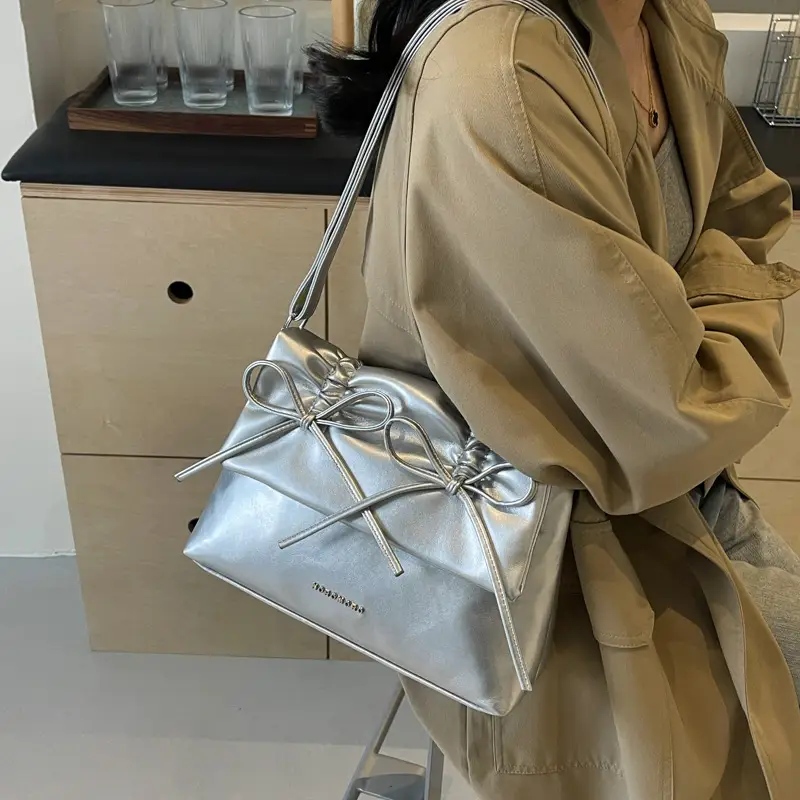 Silver Bow Crossbody Bag for Women 2024