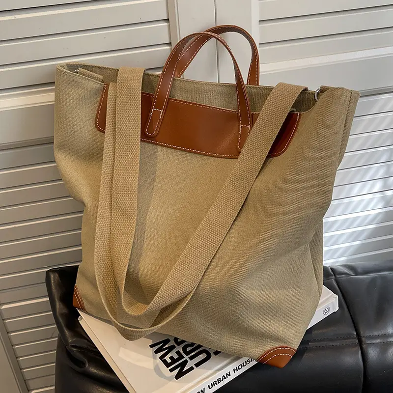 Women Large Canvas Shoulder Bag Brown 2026 - Image 7
