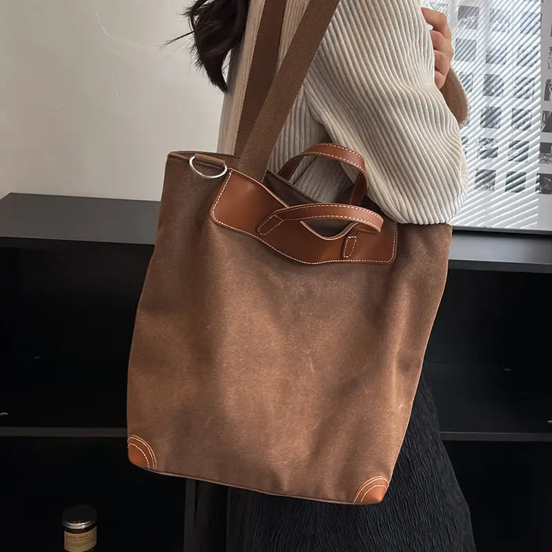 Women Large Canvas Shoulder Bag Brown 2026 - Image 8