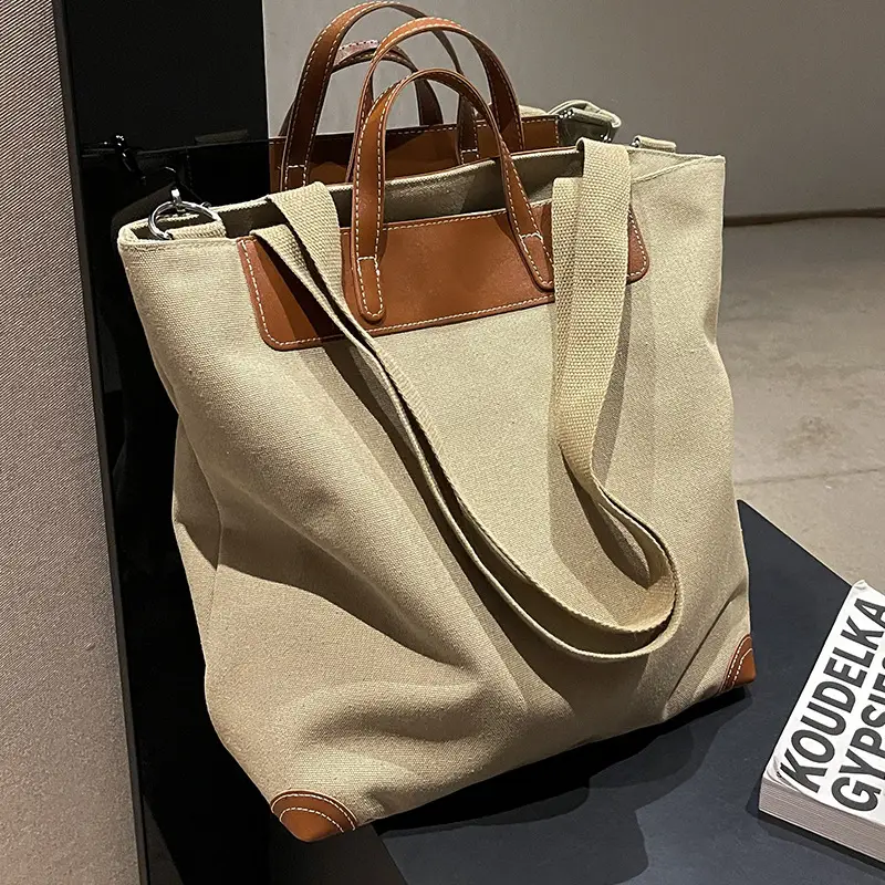 Women Large Canvas Shoulder Bag Brown 2026 - Image 9