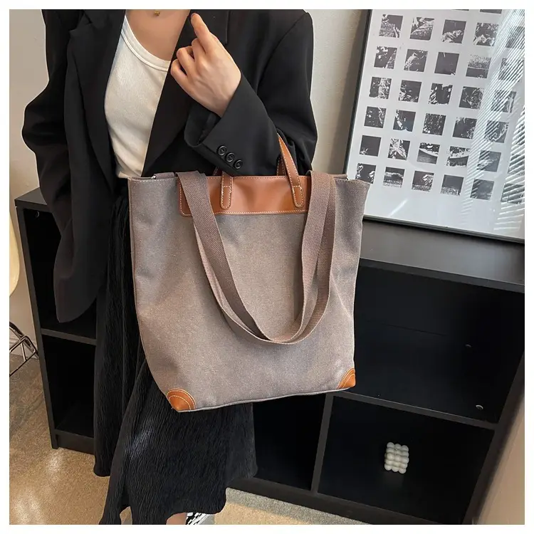 Women Large Canvas Shoulder Bag Brown 2026 — feature 22
