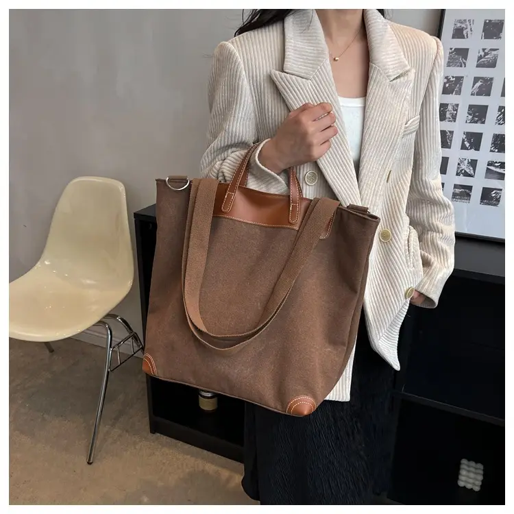 Women Large Canvas Shoulder Bag Brown 2026 — feature 25