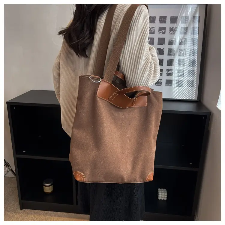 Women Large Canvas Shoulder Bag Brown 2026 — feature 27