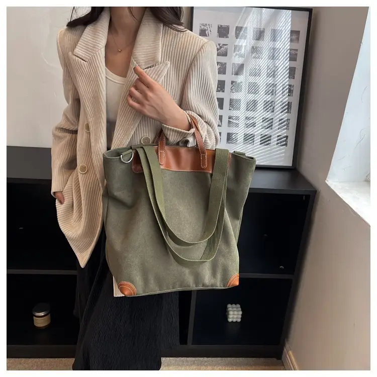 Women Large Canvas Shoulder Bag Brown 2026 — feature 28
