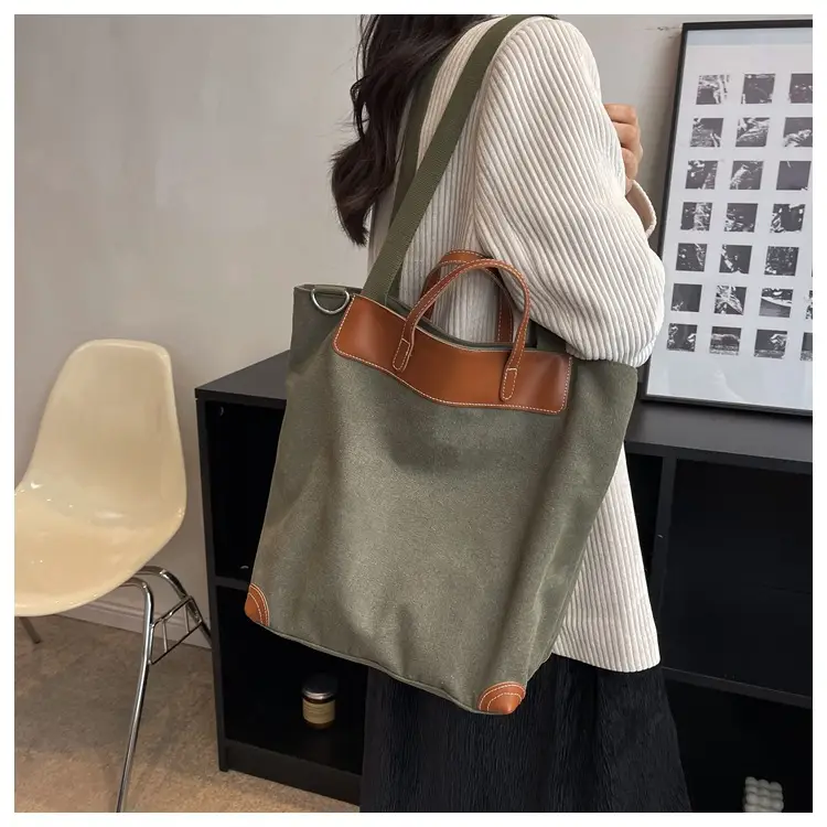 Women Large Canvas Shoulder Bag Brown 2026 — feature 30