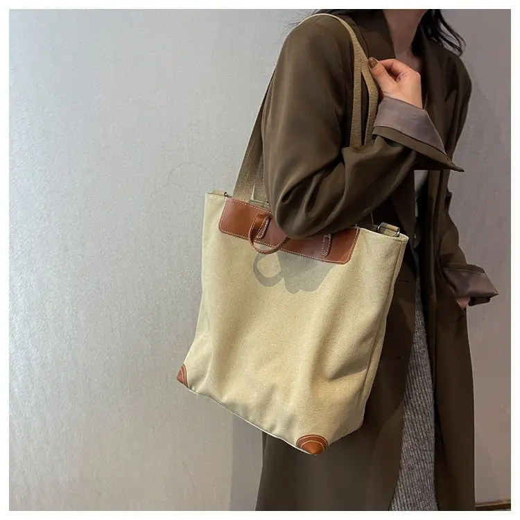 Women Large Canvas Shoulder Bag Brown 2026 — feature 31