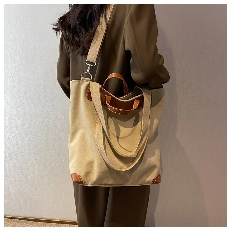 Women Large Canvas Shoulder Bag Brown 2026 — feature 33