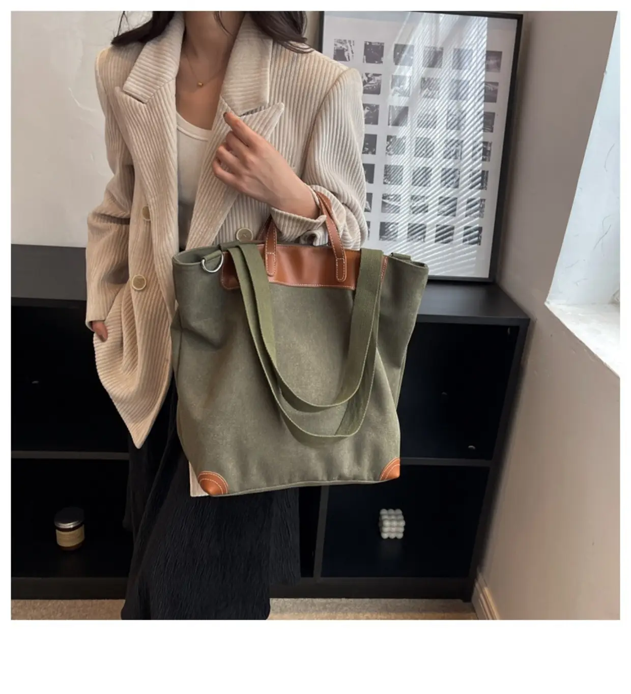 Women Large Canvas Shoulder Bag Brown 2026 — feature 40