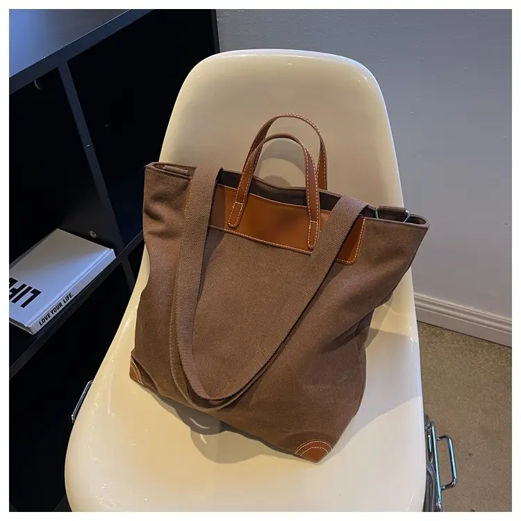 Women Large Canvas Shoulder Bag Brown 2026 — feature 41